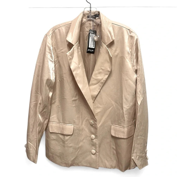 NWT Nasty Gal Glass Fabric Oversized Suit Blazer in Ivory size 4 - Picture 1 of 14